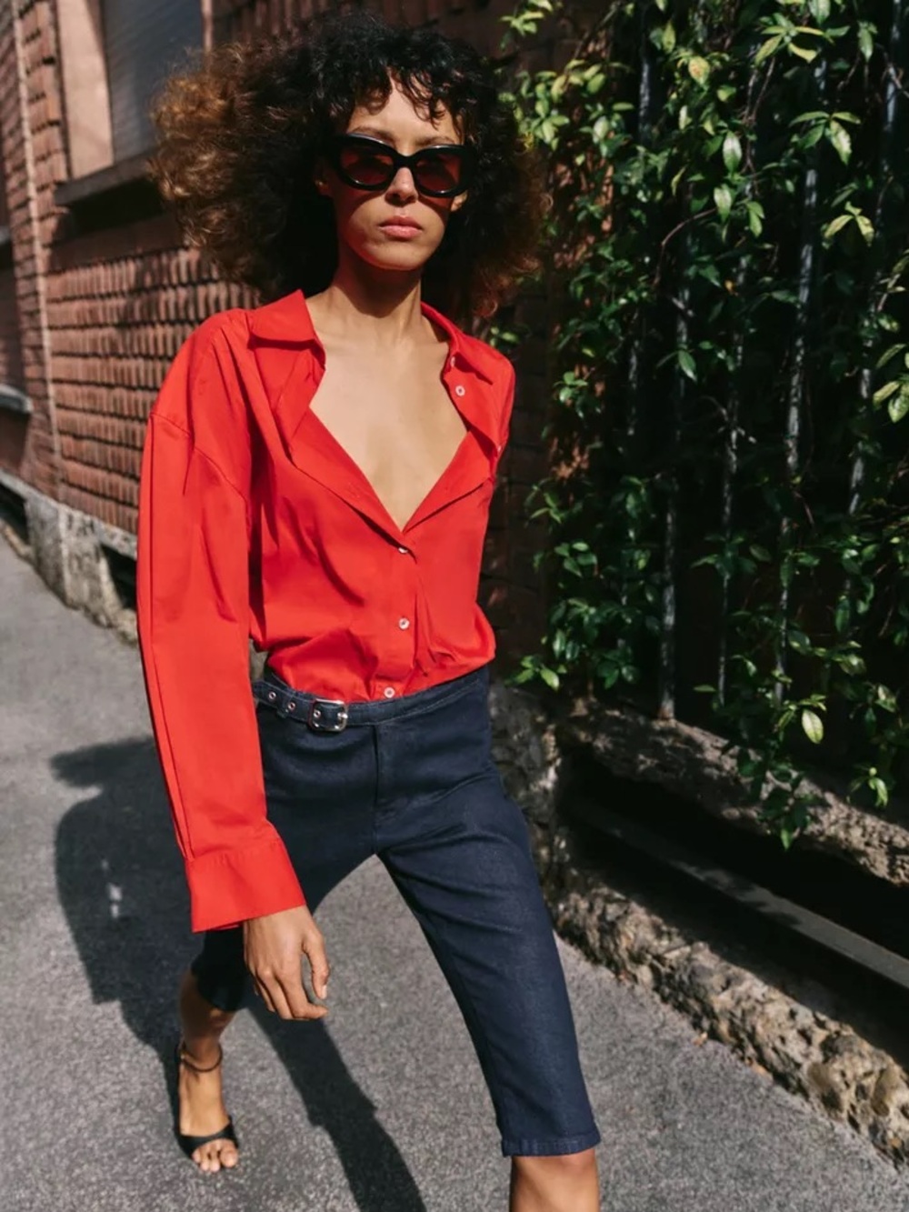 ZARA Red Linen Button Down Oversized Shirt Size Medium Quiet Luxury Classic